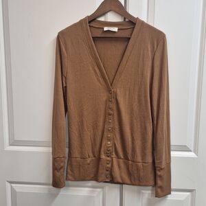 Zenana Outfitters Snap Button Brown V-Neck Cardigan Sweater Size Large Academia